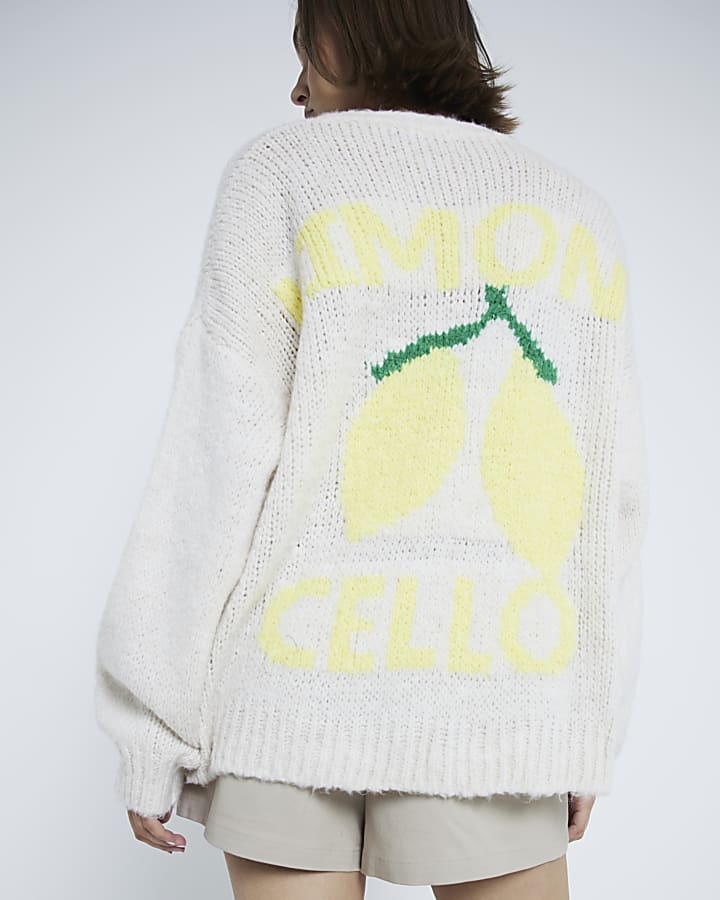 Cream Knit Long Sleeve Lemon Cardigan