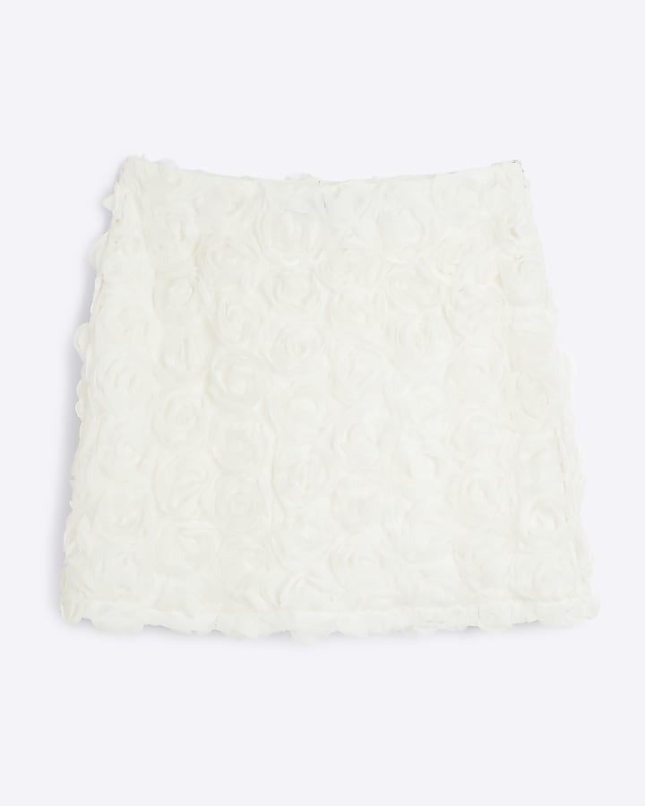 Cream 3D Floral Mini Skirt