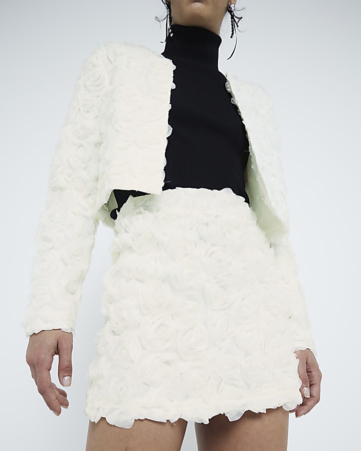 Cream 3D Floral Mini Skirt