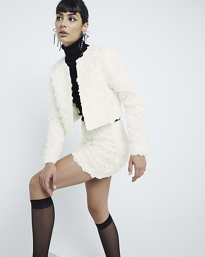 Cream 3D Floral Mini Skirt
