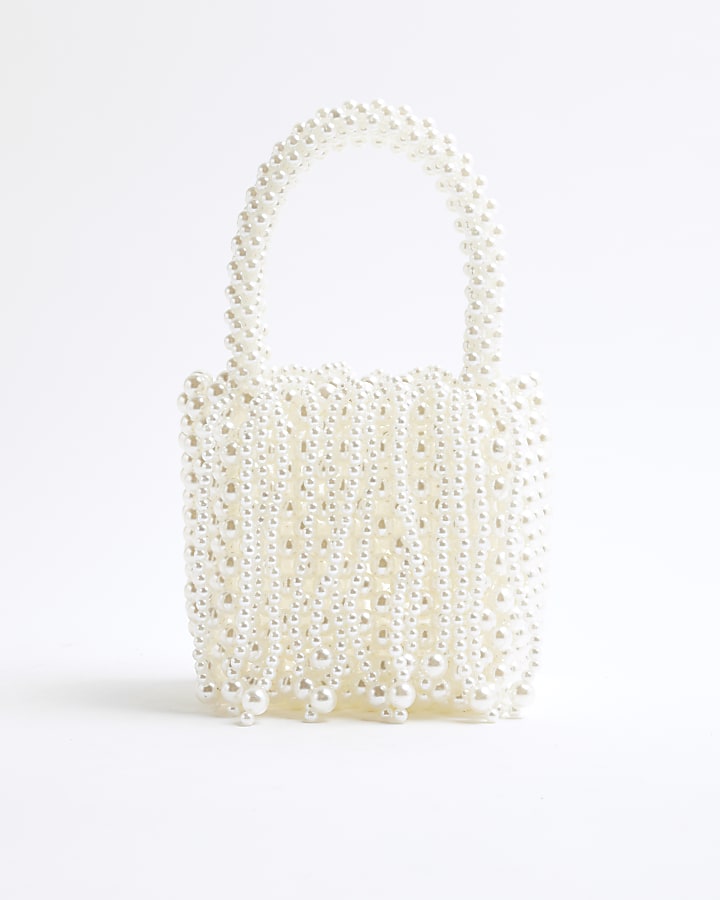 White Waterfall Pearl Clutch Bag