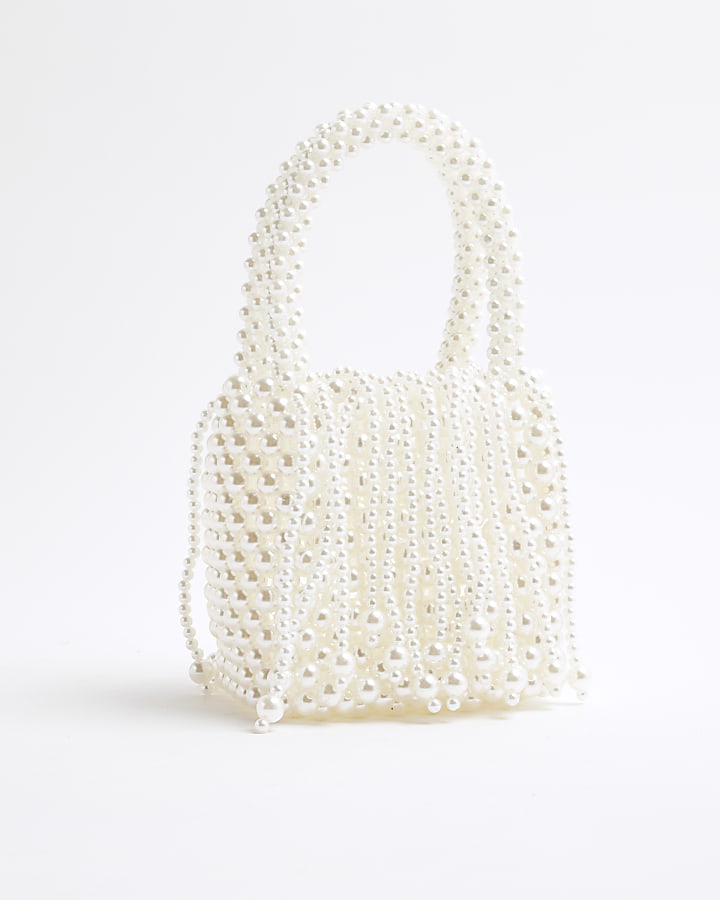 White Waterfall Pearl Clutch Bag