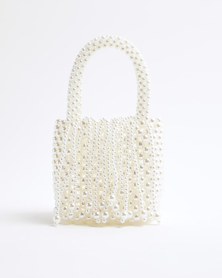 White Waterfall Pearl Clutch Bag