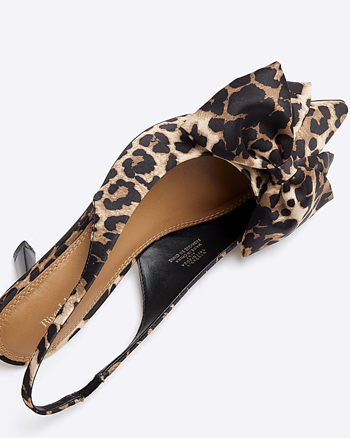 Brown Satin Leopard Sling Back Court Shoes