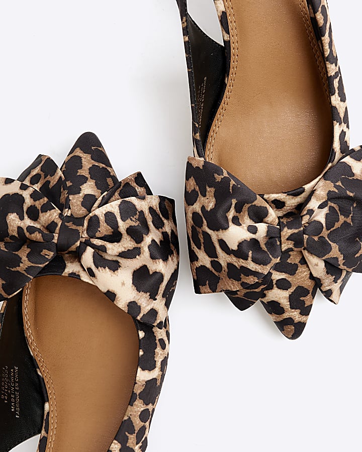 Brown Satin Leopard Sling Back Court Shoes