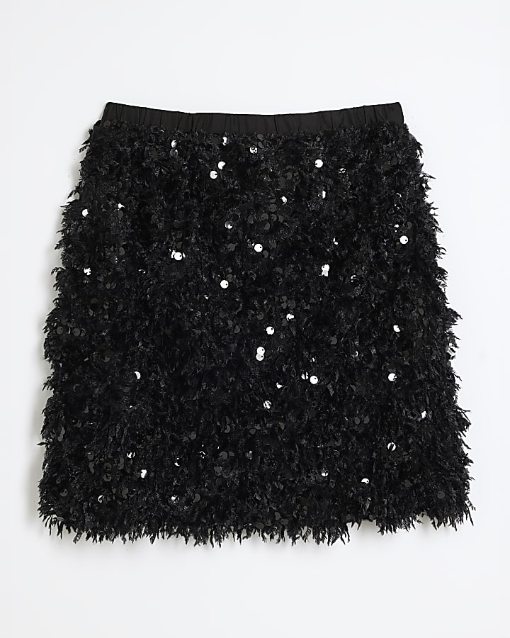 Black Feather Sequin Skirt