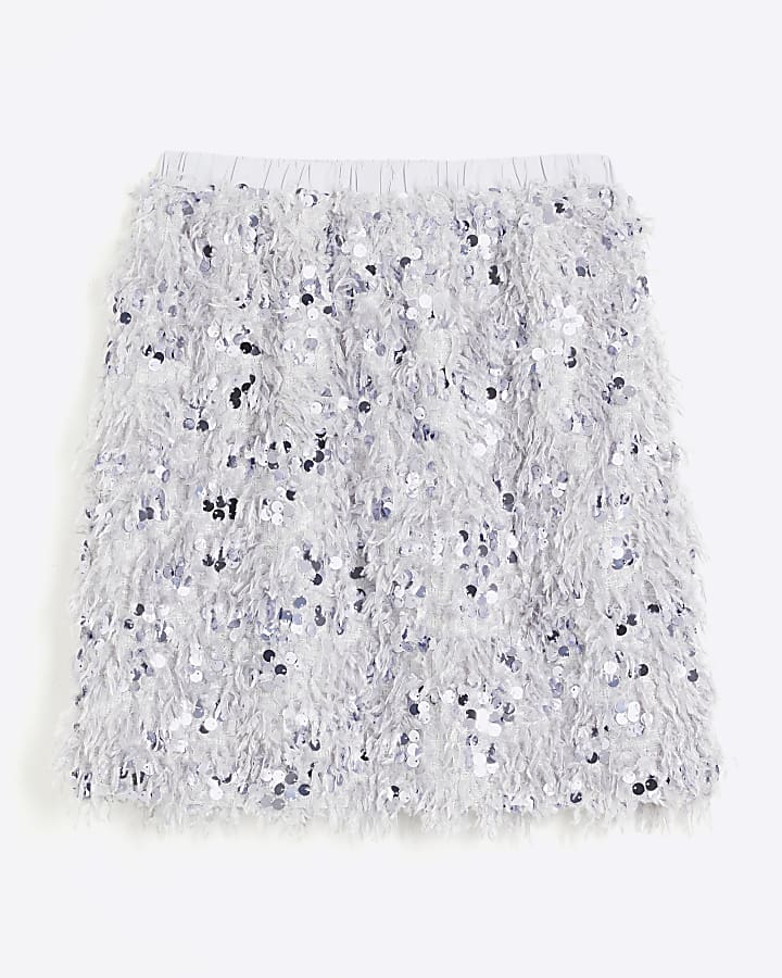 Silver Feather Sequin Skirt