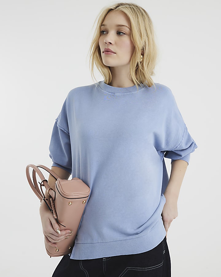 Blue Long Sleeve Elliptical Seam Sweatshirt