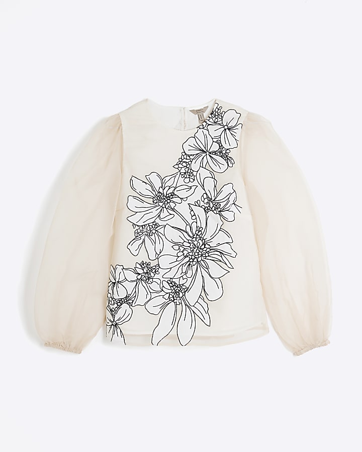 Cream Floral Applique Blouse