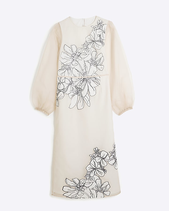 Cream Premium Floral Applique Maxi Dress