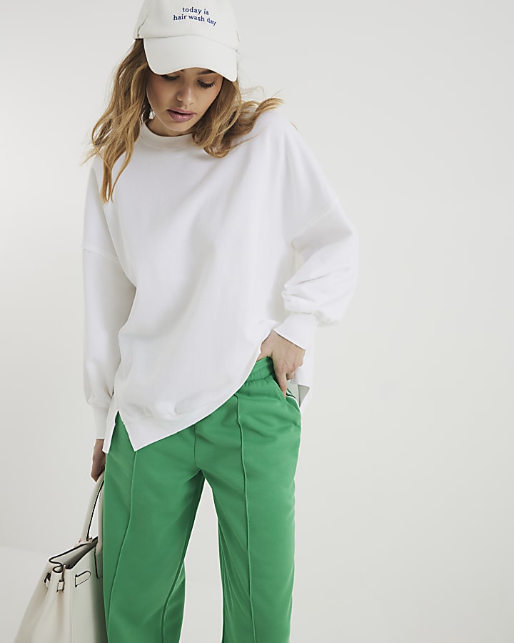 White Long Sleeve Seam Sweatshirt