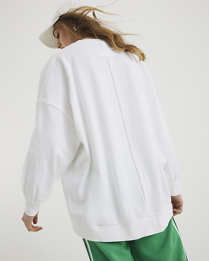 White Long Sleeve Seam Sweatshirt