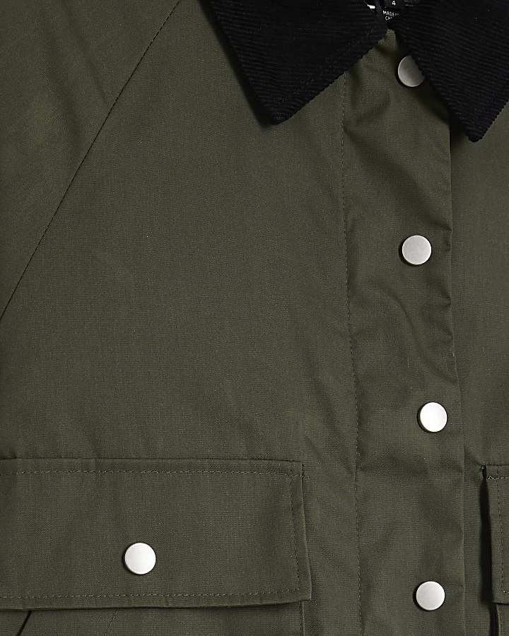 Petite Khaki Waxed Collar Jacket