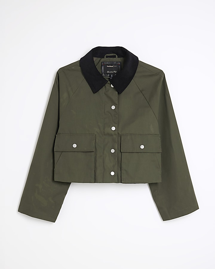 Petite Khaki Waxed Collar Jacket
