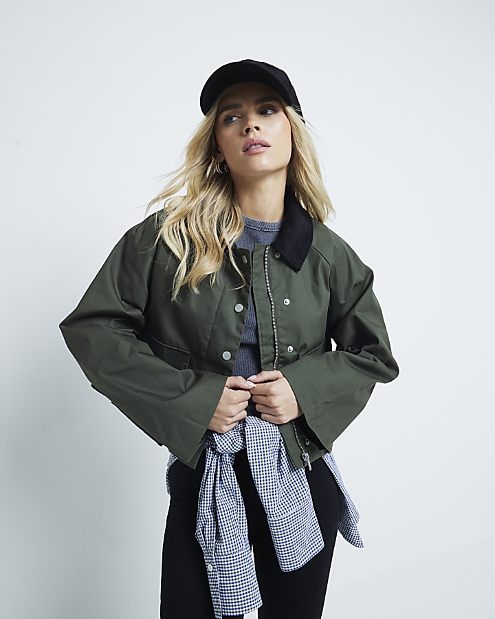 Petite Khaki Waxed Collar Jacket