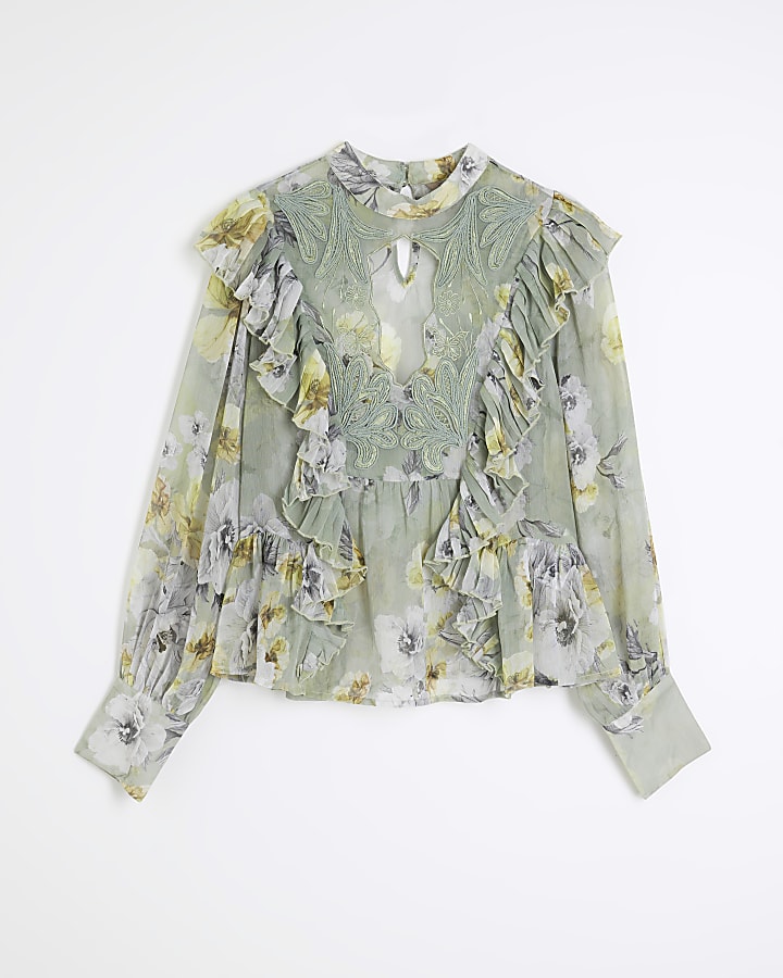 Green Ruffled Floral Blouse