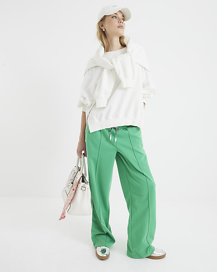 Green Side Stripe Wide Leg Joggers