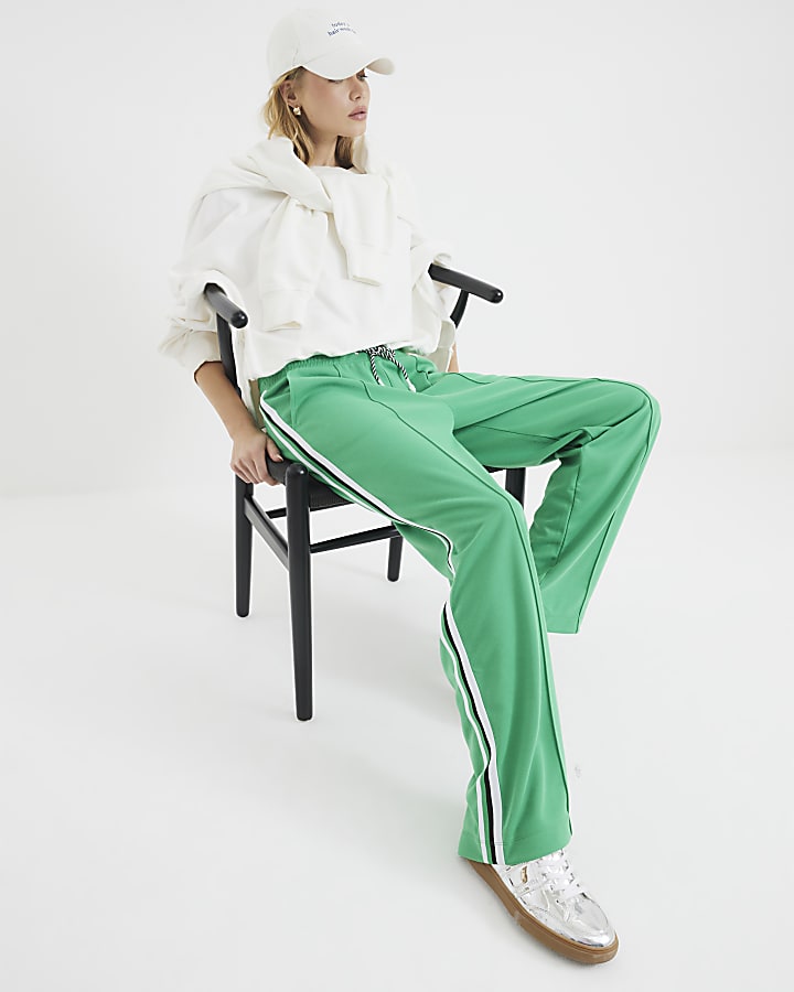 Green Side Stripe Wide Leg Joggers