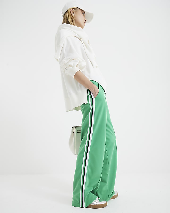 Green Side Stripe Wide Leg Joggers