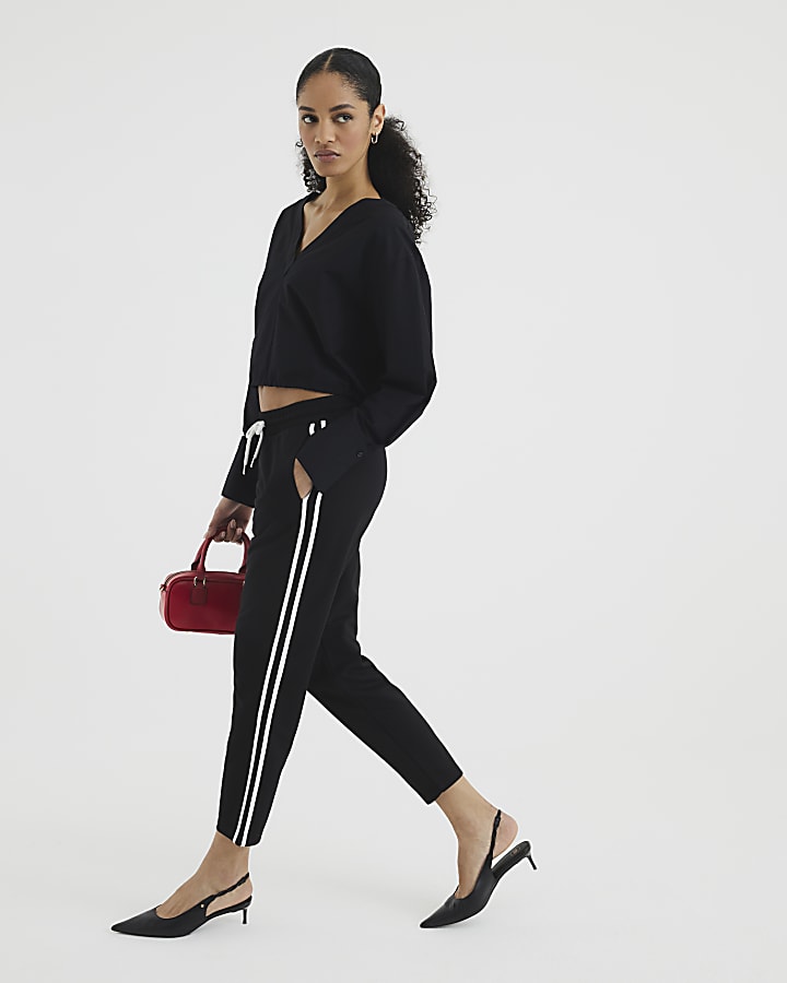 Black Side Stripe Cropped Joggers