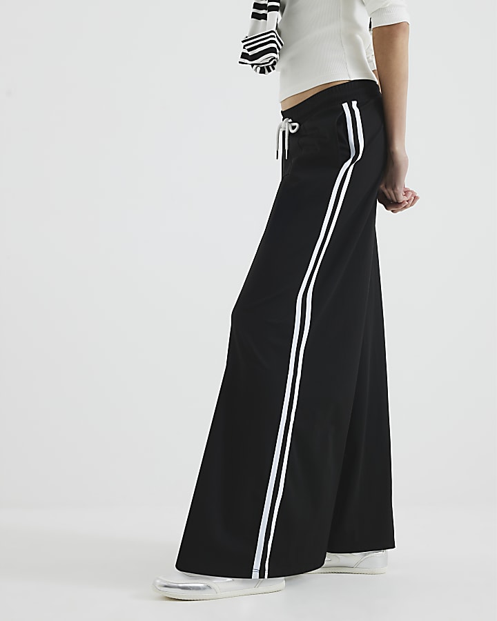 Black Side Stripe Wide Leg Joggers