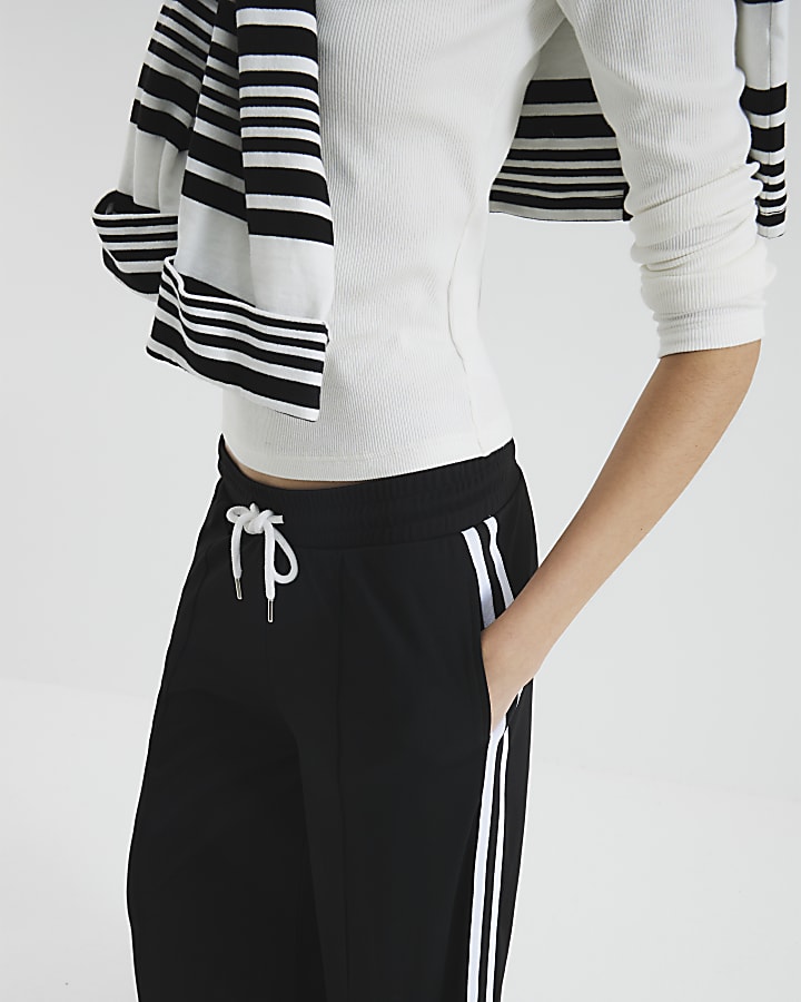 Black Side Stripe Wide Leg Joggers