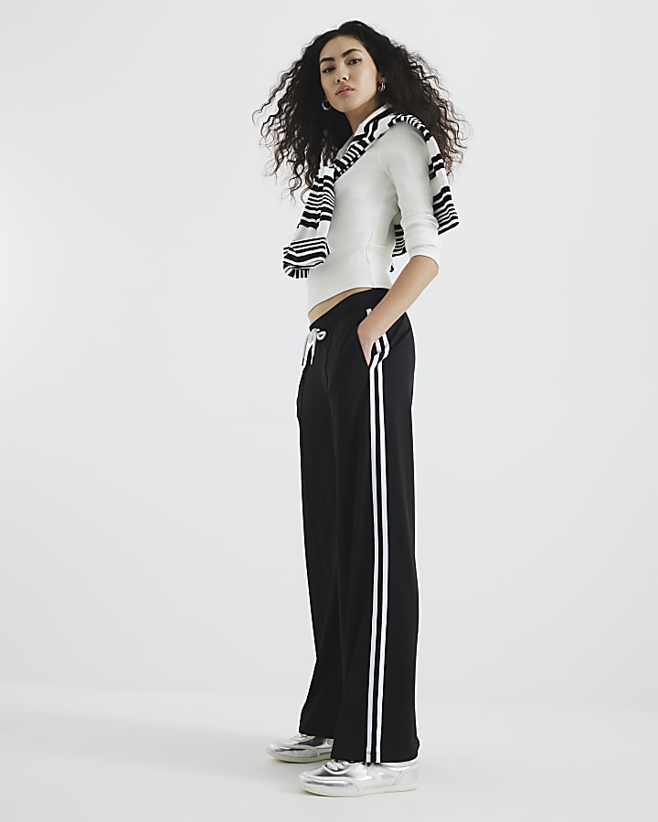 Black Side Stripe Wide Leg Joggers