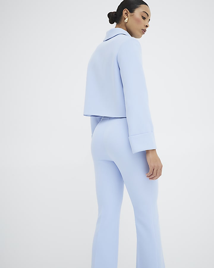 Blue Cropped Flared Trousers