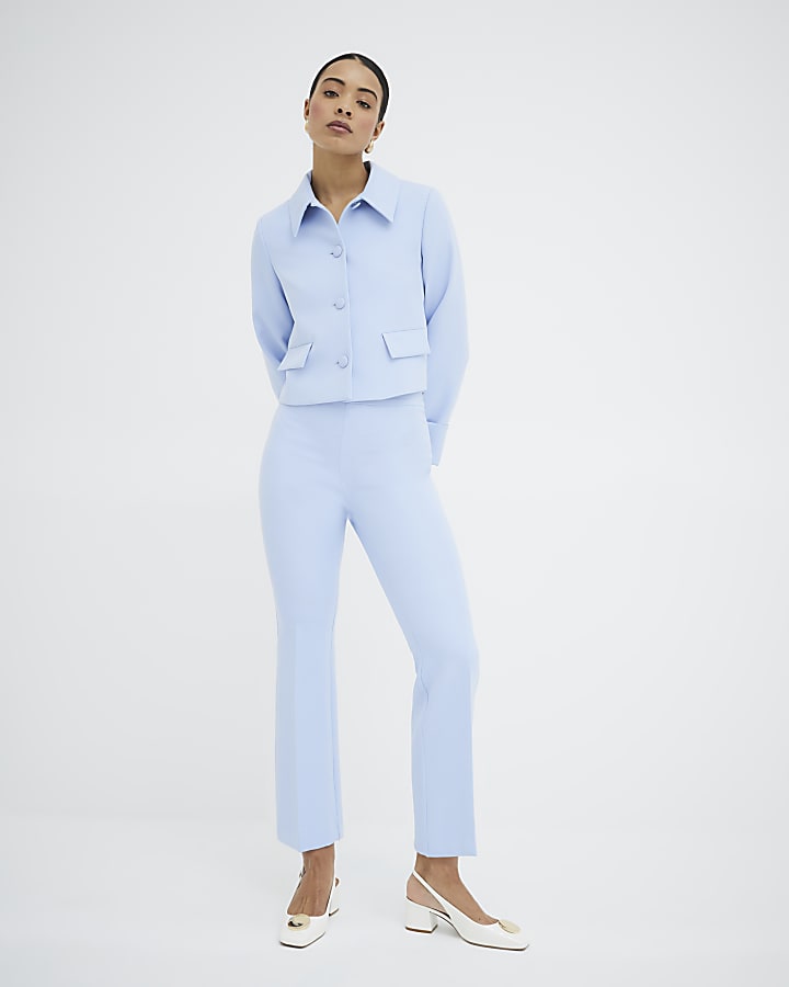 Blue Cropped Flared Trousers