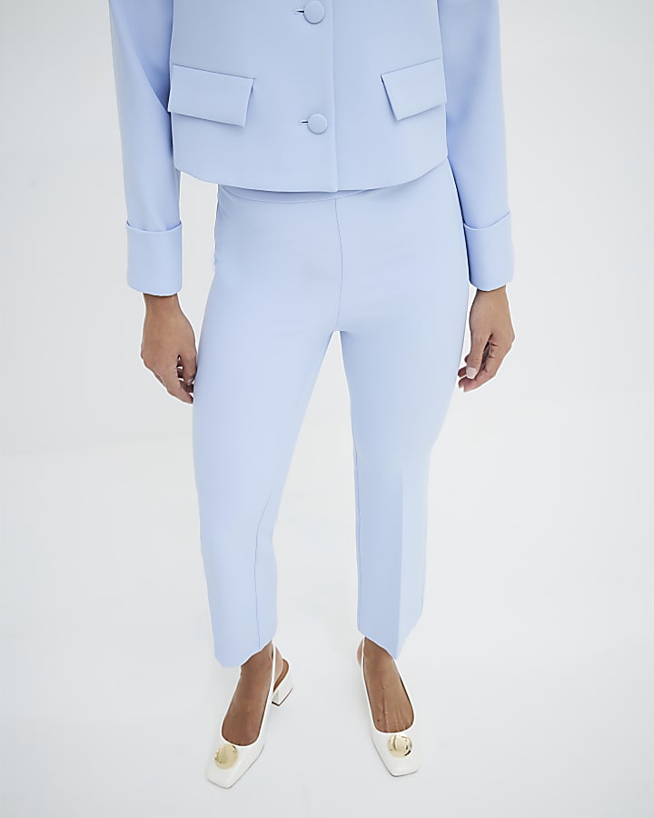 Blue Cropped Flared Trousers