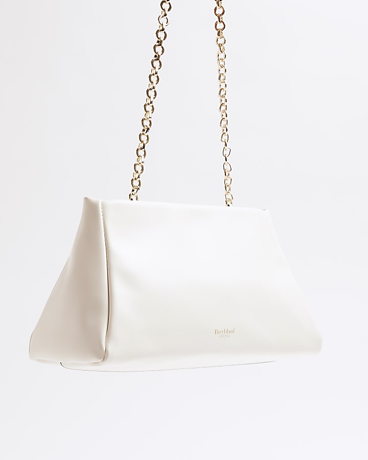 White Faux Leather Frame Top Clutch Bag