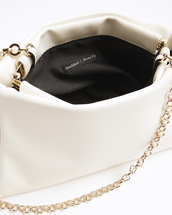 White Faux Leather Frame Top Clutch Bag