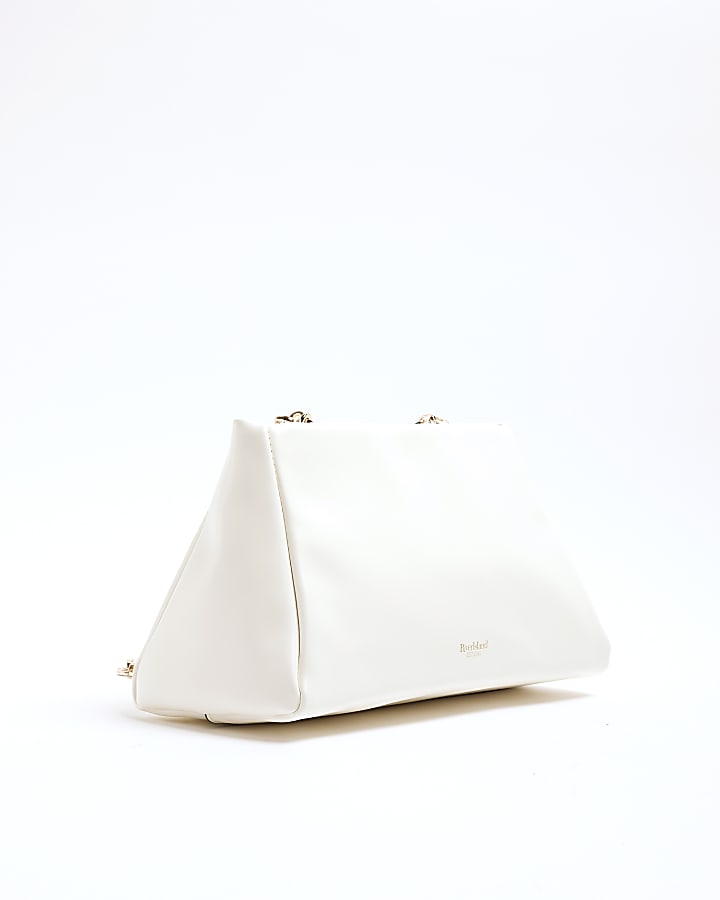 White Faux Leather Frame Top Clutch Bag