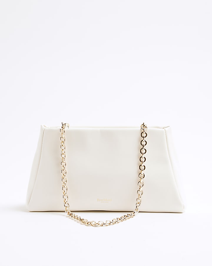 White Faux Leather Frame Top Clutch Bag