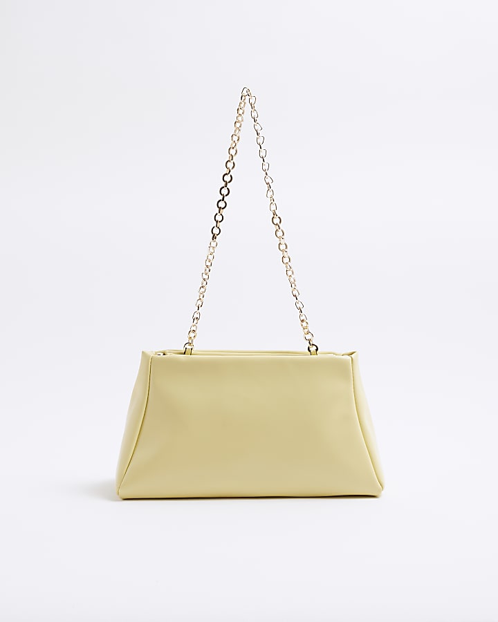 Yellow Faux Leather Frame Top Clutch Bag