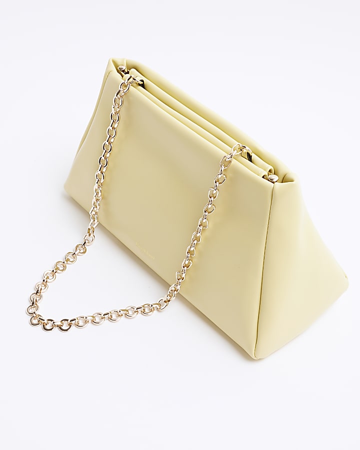 Yellow Faux Leather Frame Top Clutch Bag