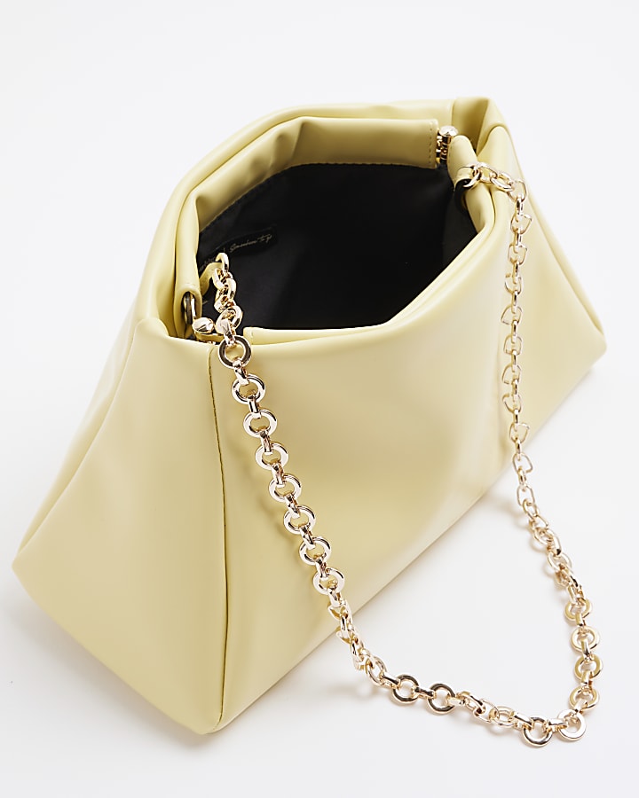 Yellow Faux Leather Frame Top Clutch Bag