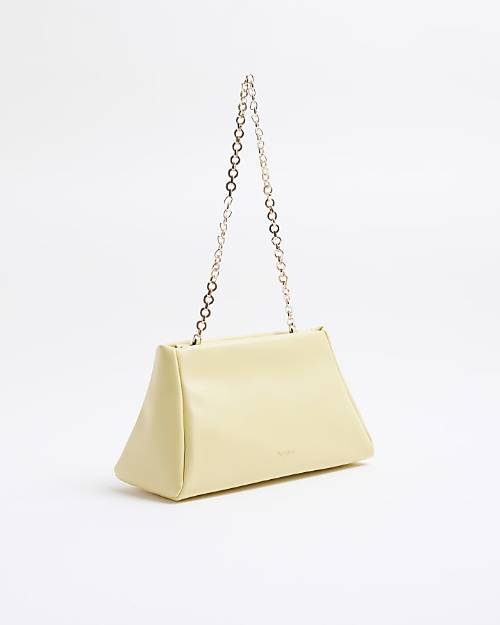 Yellow Faux Leather Frame Top Clutch Bag