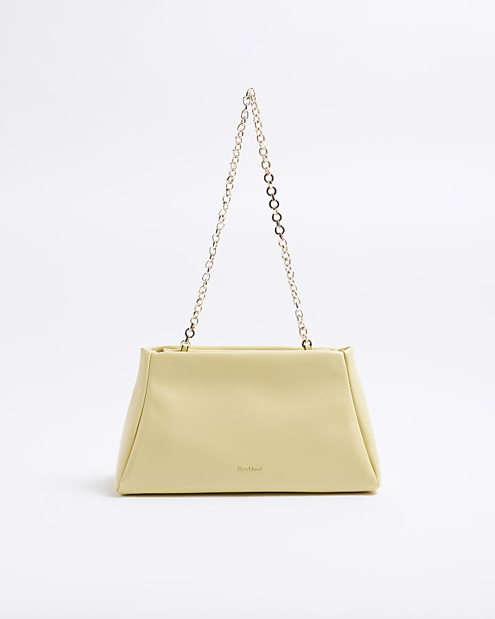 Yellow Faux Leather Frame Top Clutch Bag