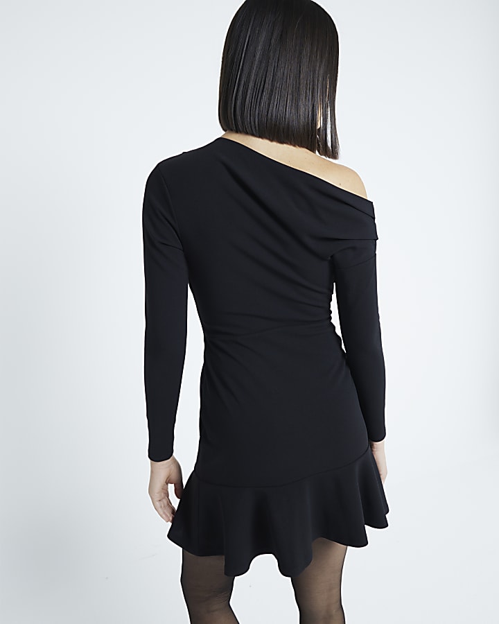Black Off The Shoulder Draped Mini Dress