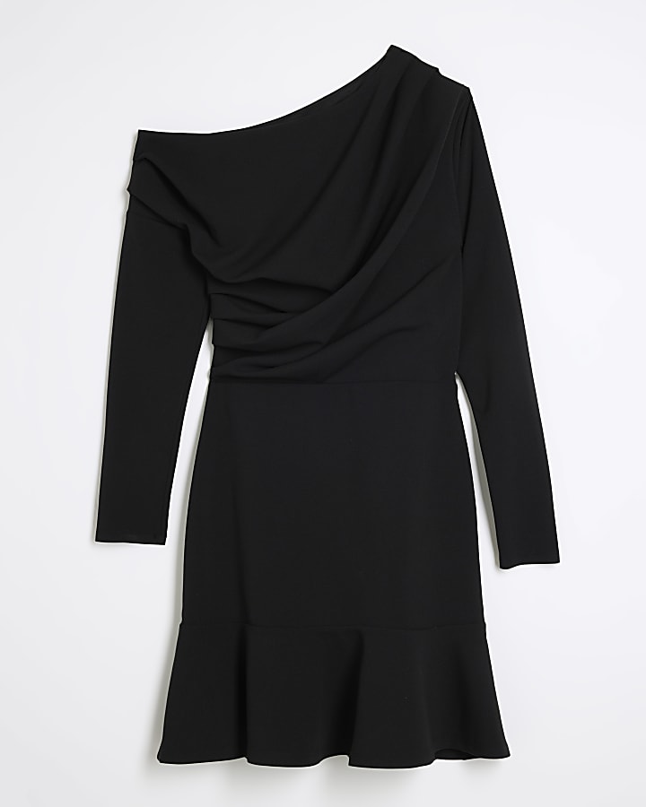Black Off The Shoulder Draped Mini Dress