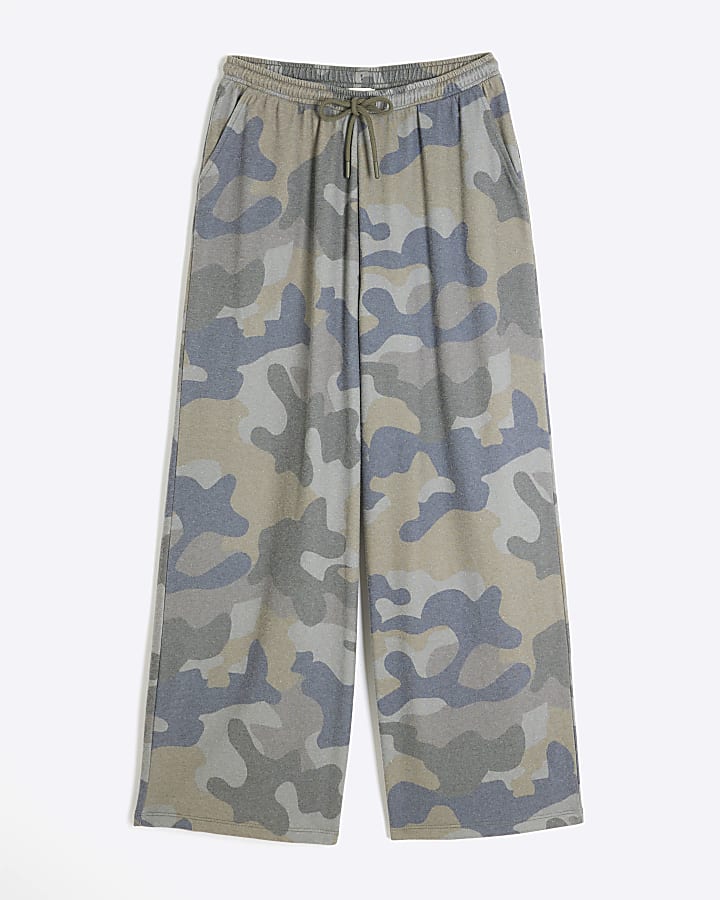 Petite Green Camo Wide Leg Joggers