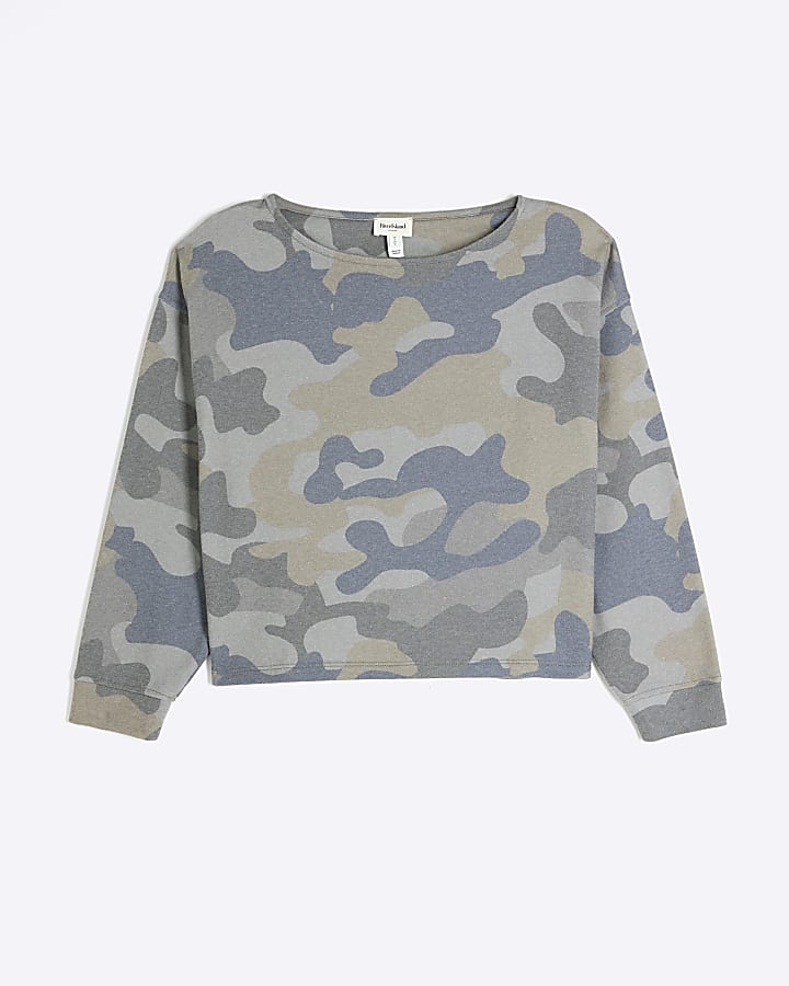 Petite Green Camouflage Sweatshirt