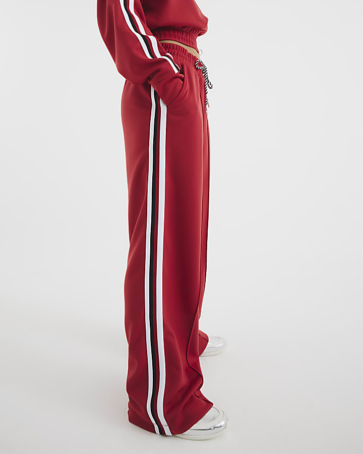 Petite Red Side Stripe Wide Leg Joggers