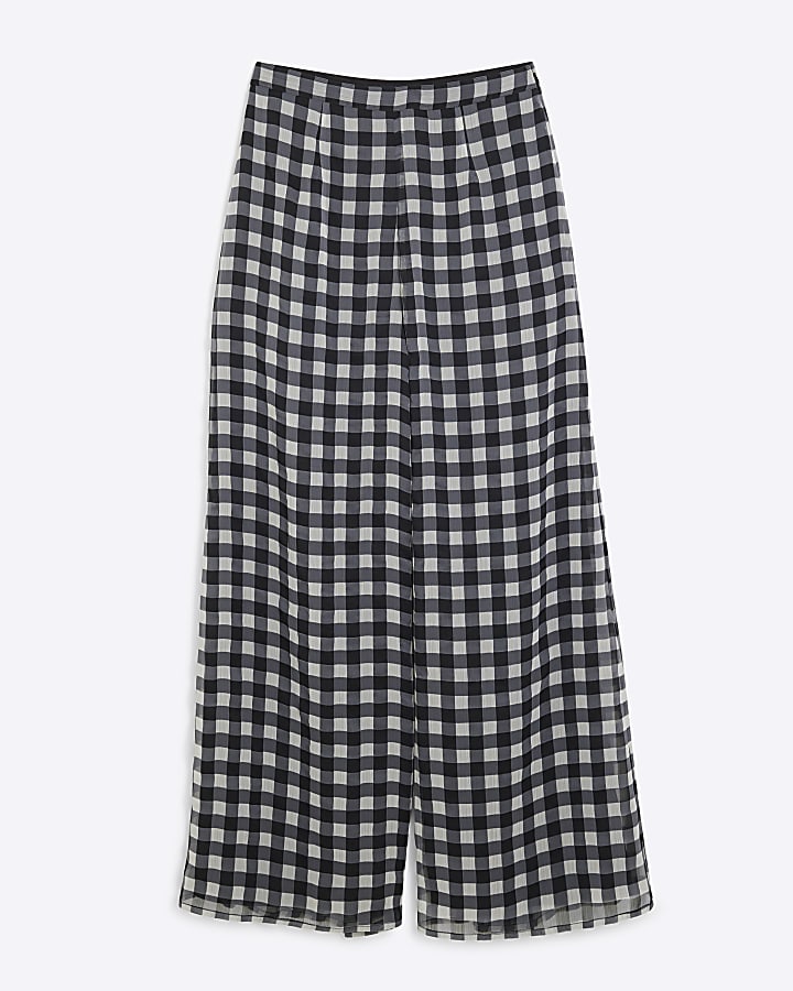 Black Gingham Wide Leg Trousers