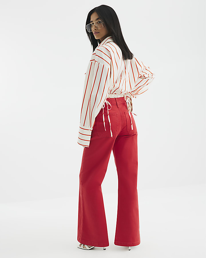 Petite Red Pocket Front Wide Leg Jeans