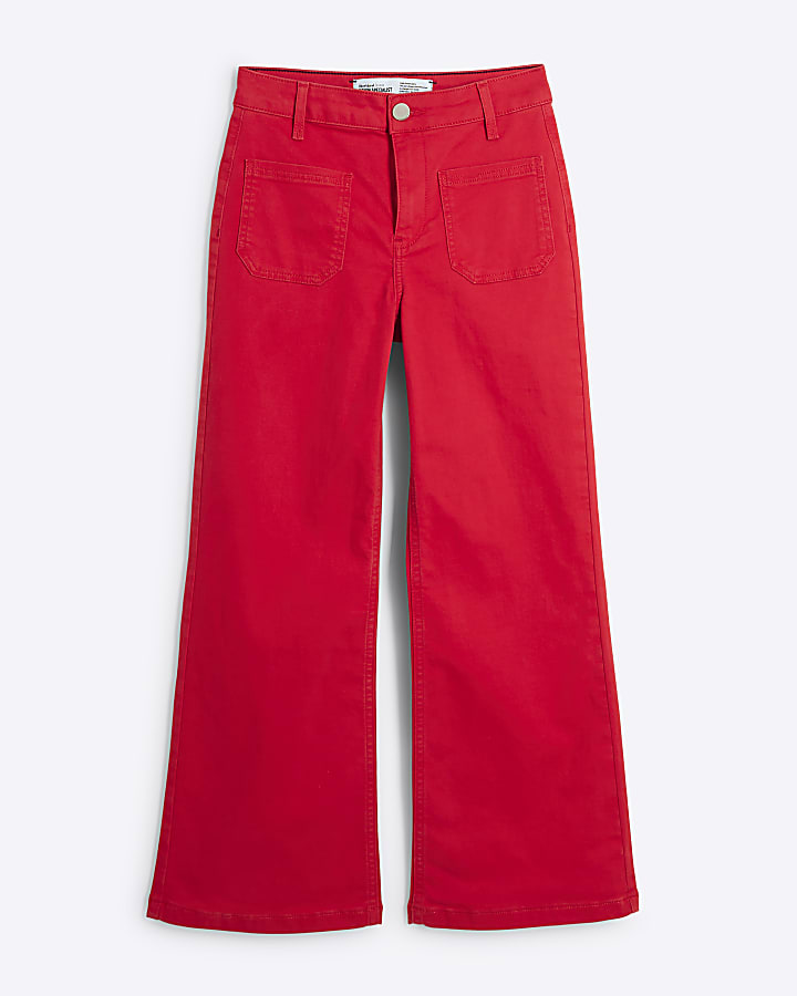 Petite Red Pocket Front Wide Leg Jeans