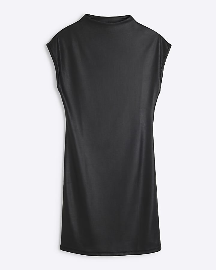 Black Coated High Neck Mini Dress