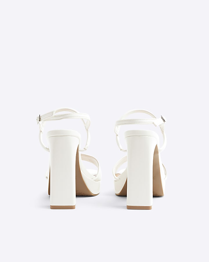 White Sling Back Platform Heeled Sandals