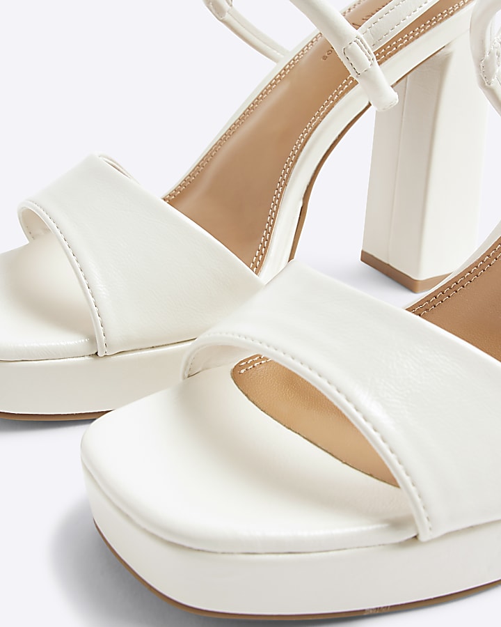 White Sling Back Platform Heeled Sandals